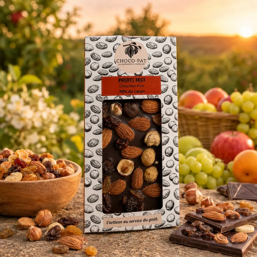 Tablette de chocolat noir 70% aux fruits secs