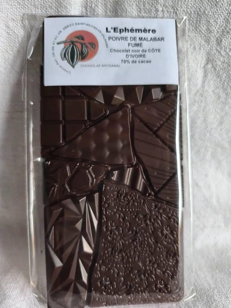 Tablette l'Ephémère   - Chocolat au poivre de Malabar fumé