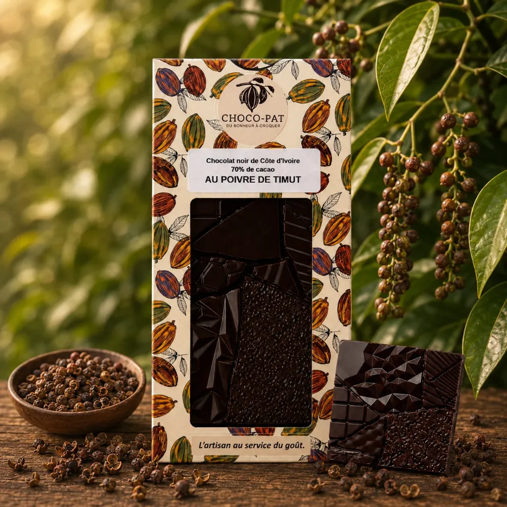Tablette Chocolat noir 70% de cacao au poivre de Timut