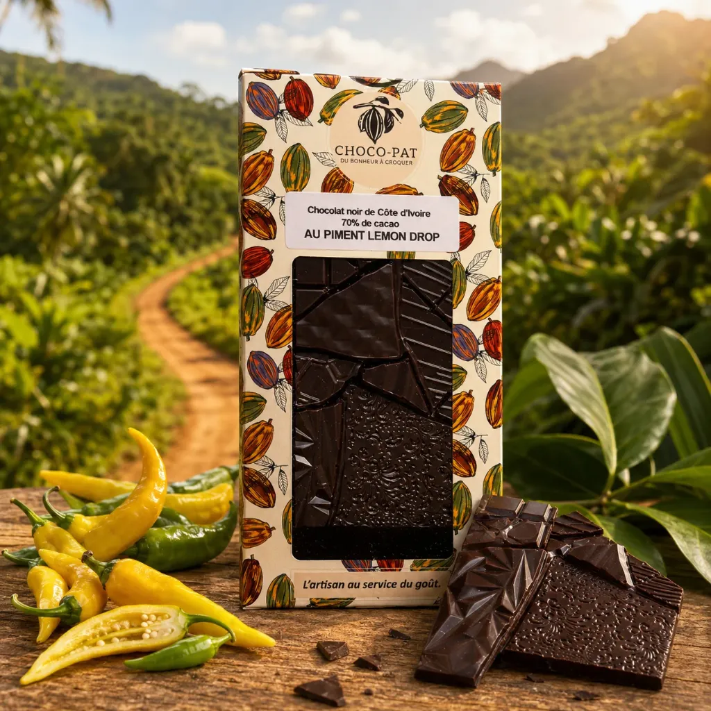 [CHOCO-019] Tablette Chocolat noir 70% de cacao au piment Lemon Drop