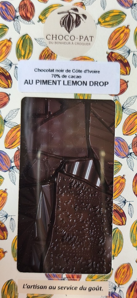 Chocolat noir 70% de cacao au piment Lemon Drop.