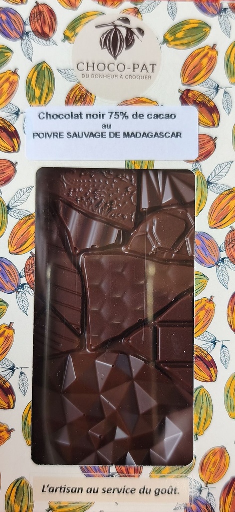 [CHOCO-024] Tablette Chocolat noir 75% de cacao au poivre sauvage de Madagascar