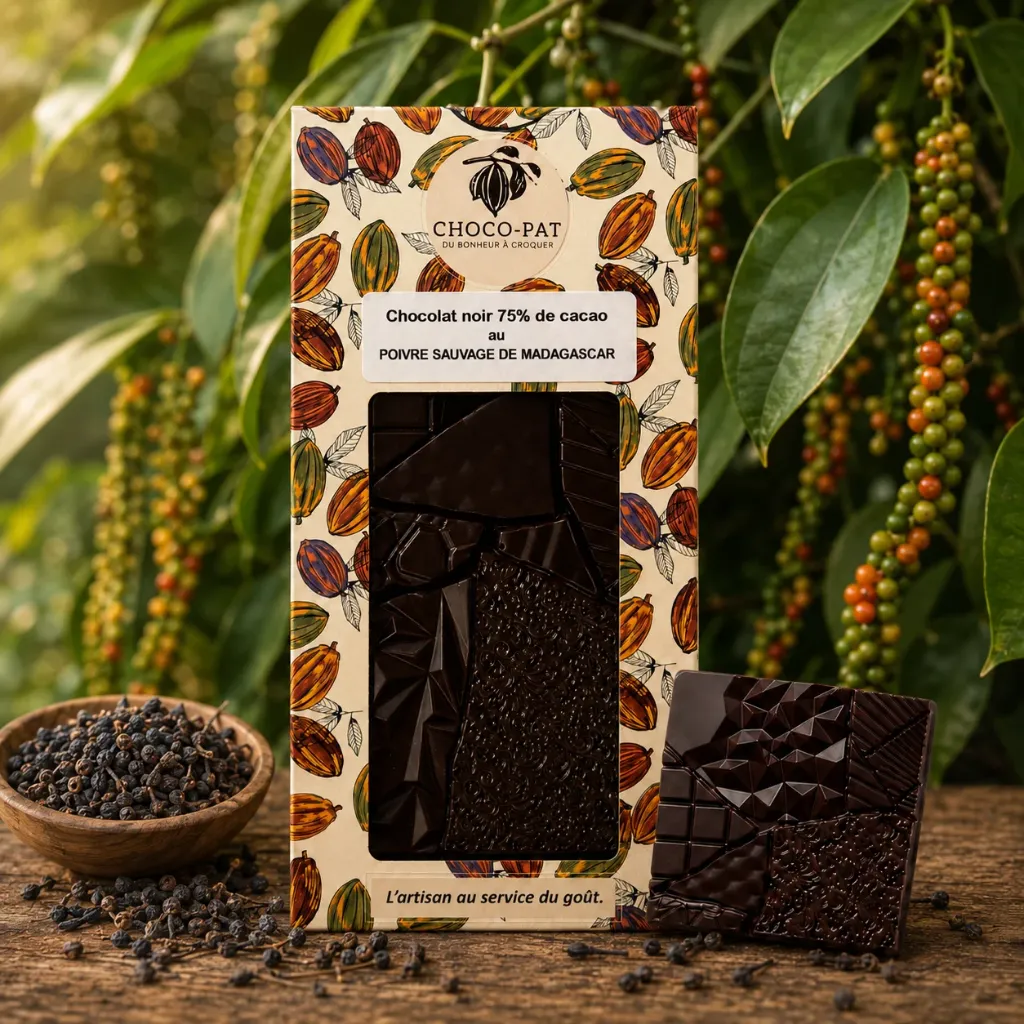 [CHOCO-024] Tablette Chocolat noir 75% de cacao au poivre sauvage de Madagascar