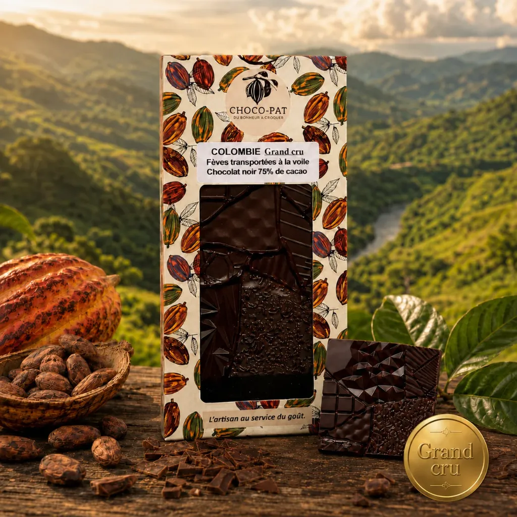 [CHOCO-016] Tablette Colombie DE LA SERRANIA - Fèves transportées à la voile - Chocolat noir de Colombie 75% de cacao.