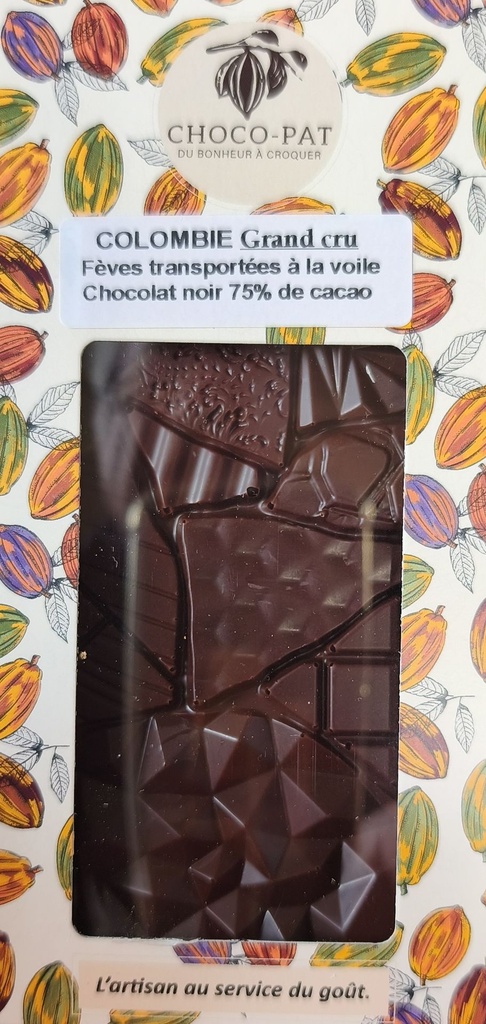 Tablette Colombie DE LA SERRANIA - Fèves transportées à la voile - Chocolat noir de Colombie 75% de cacao.