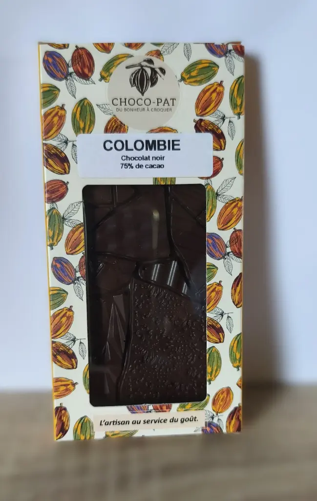 Tablette Colombie DE LA SERRANIA -Fèves transportées à la voile - Chocolat noir de Colombie 75% de cacao.