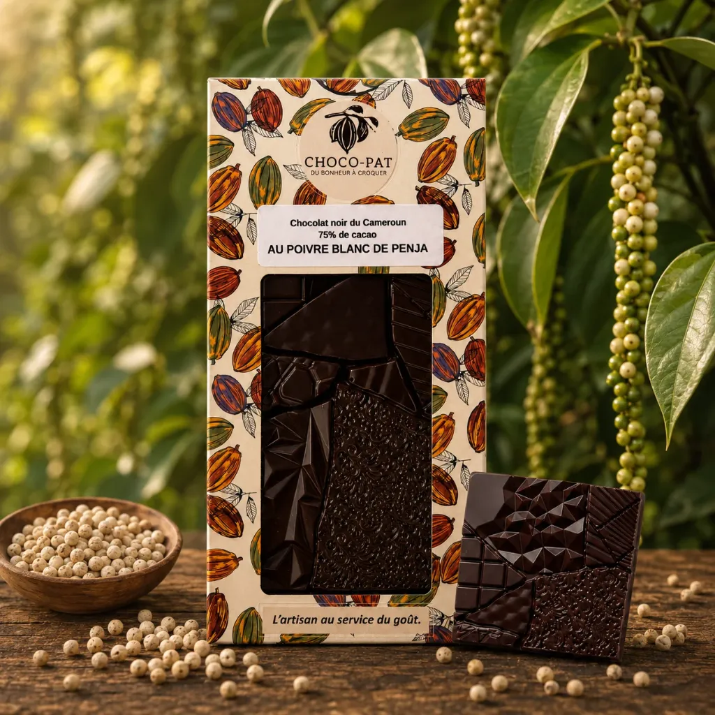 [CHOCO-023] Tablette Chocolat noir 75% de cacao au poivre blanc de Penja